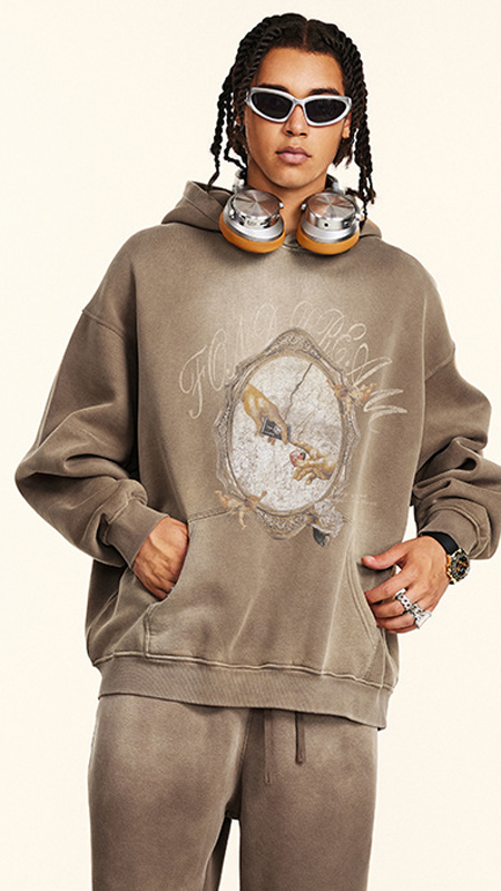 oversized fit cotton zip through hoodie