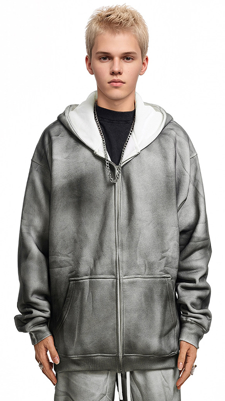 High Quality Oversized Hoodie With Zip Cotton Fleece